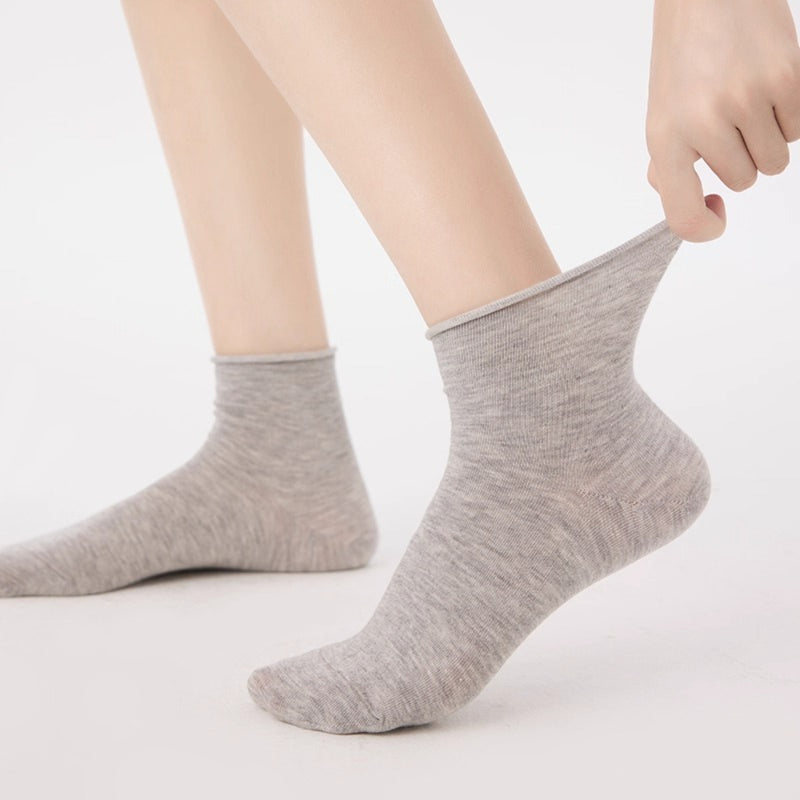 Women Silky Rolled Edge Mid-Calf Tube Socks