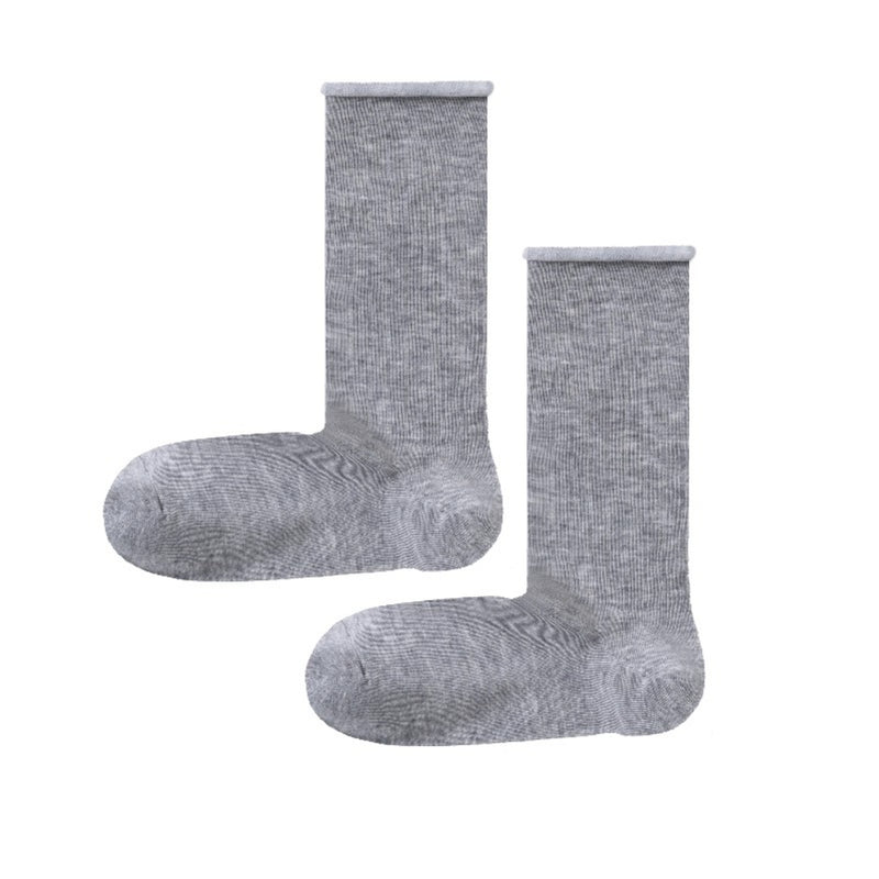Women Silky Rolled Edge Mid-Calf Tube Socks